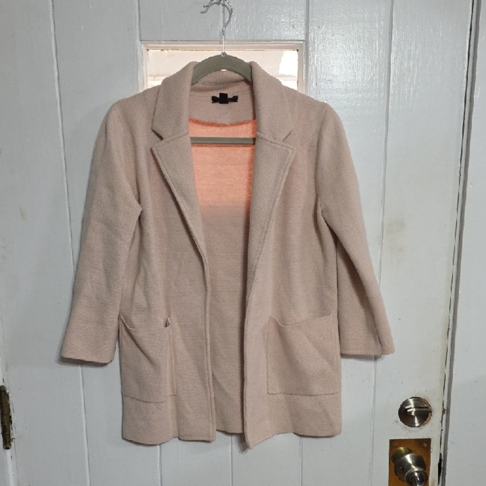 J. Crew Womens Blazer Merino Wool Blend Tan Oprn Front Pockets Sz XS EUC